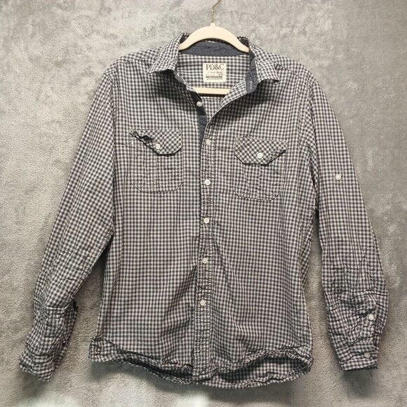 PD & C Shirt Men's Size MEDIUM Button Up Shirt Check 100% Cotton Flap Pockets - Picture 2 of 12